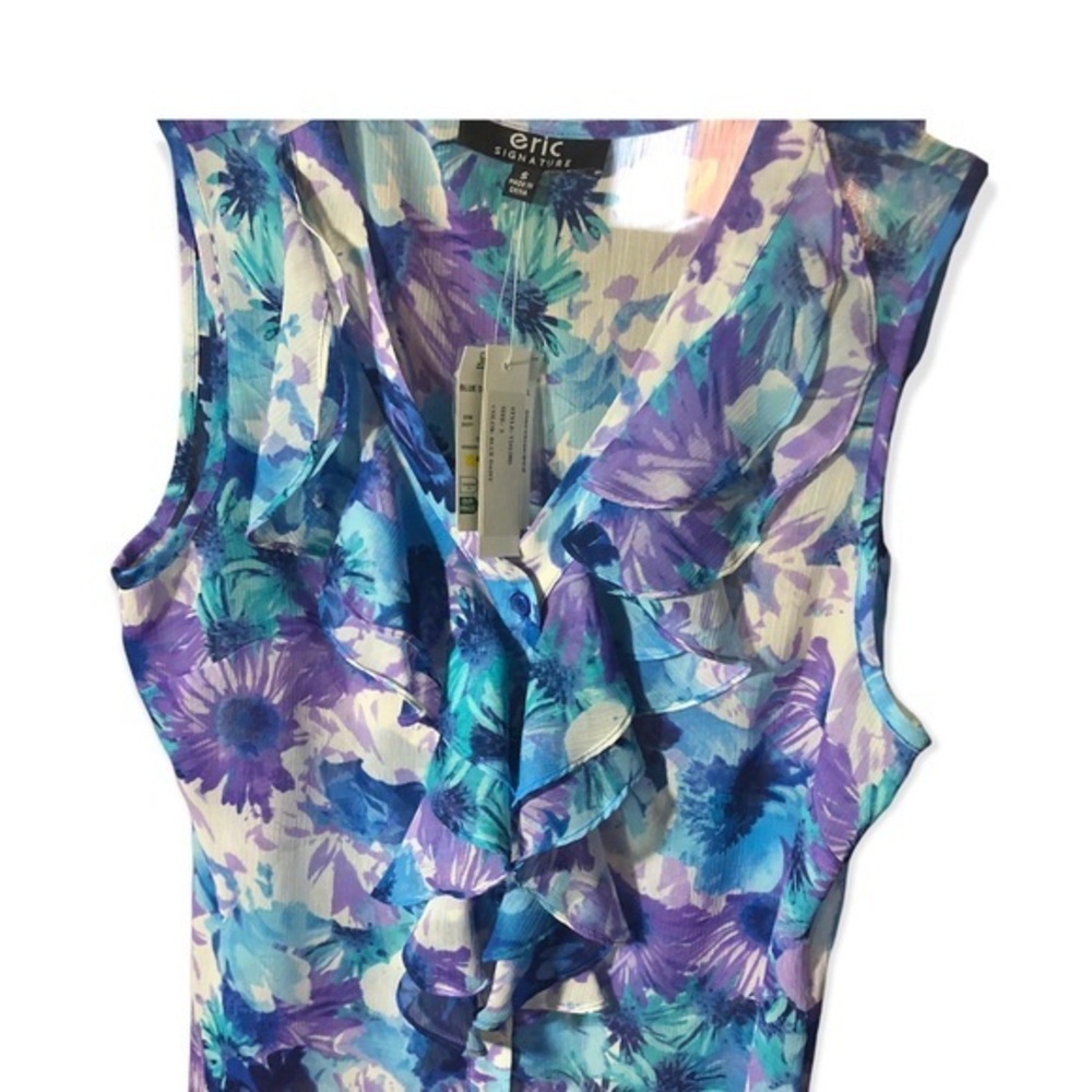 eric Signature women’s floral Sleeveless and flared neck sheer Sz S - Picture 5 of 8
